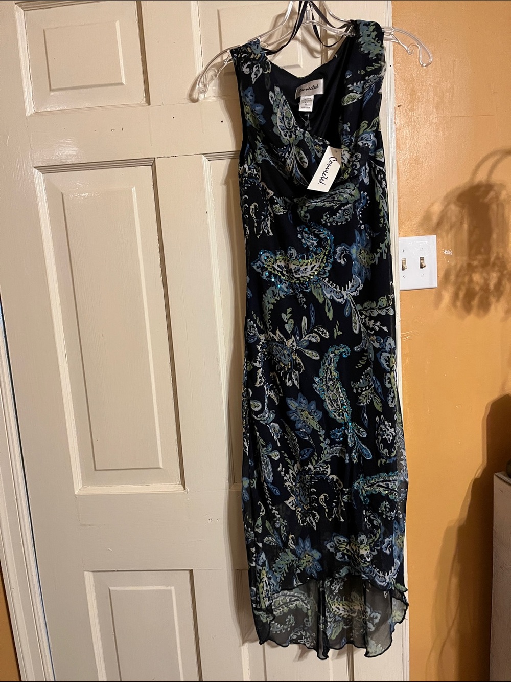 connected apparel Black Paisley High-Low Midi Dress with Blue & Green Accents